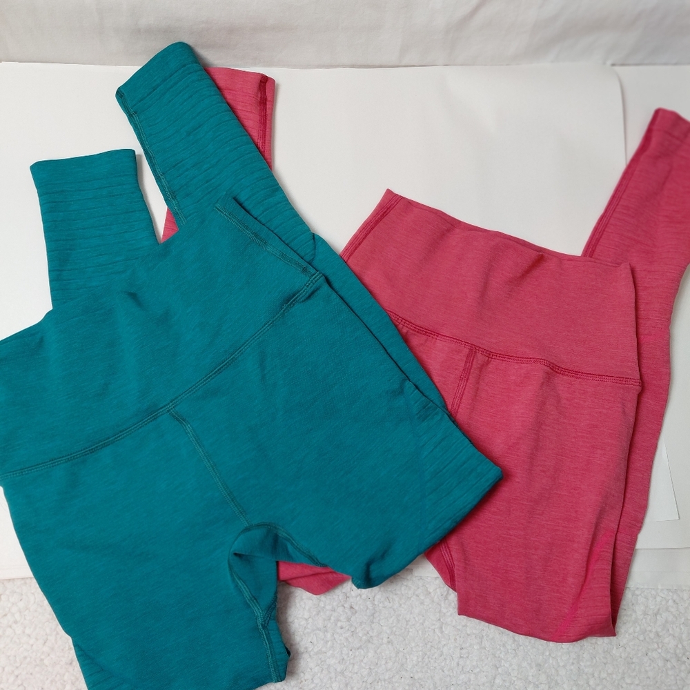 Alphalete Cropped Leggings Women's Size Small Pink And Teal Green Two Pairs‎